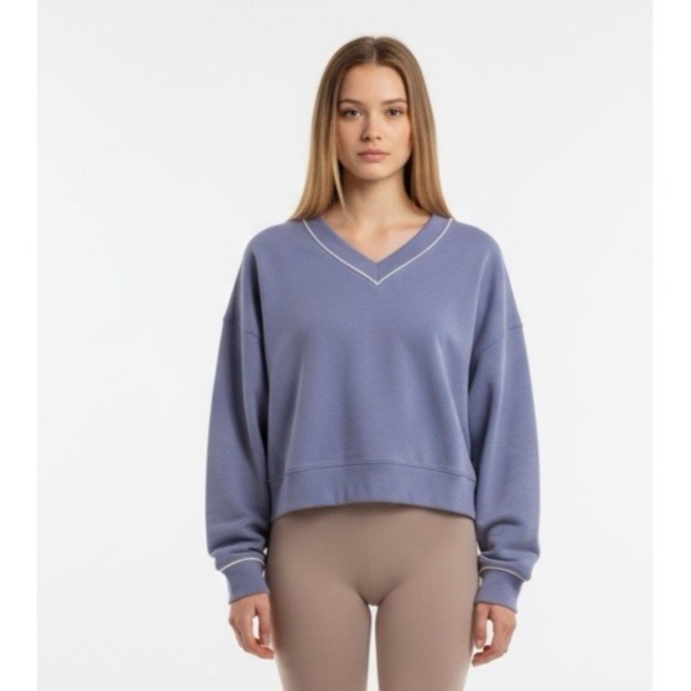 Express Women's L V-Neck Pullover Sweatshirt Purple NEW Semi Crop